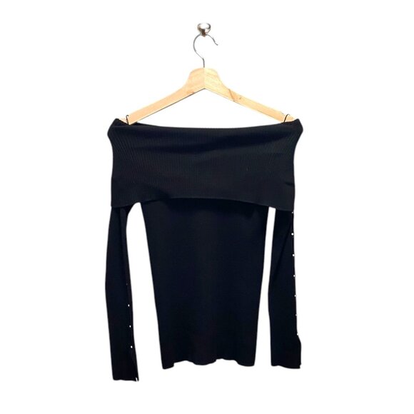 White House Black Market Off Shoulder Sweater Black Size SP - Picture 10 of 12